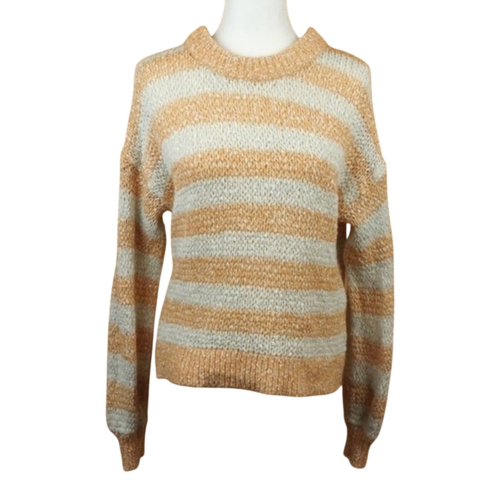 Madewell Orange and Cream Baez Pullover Sweater in Stripe Size Small